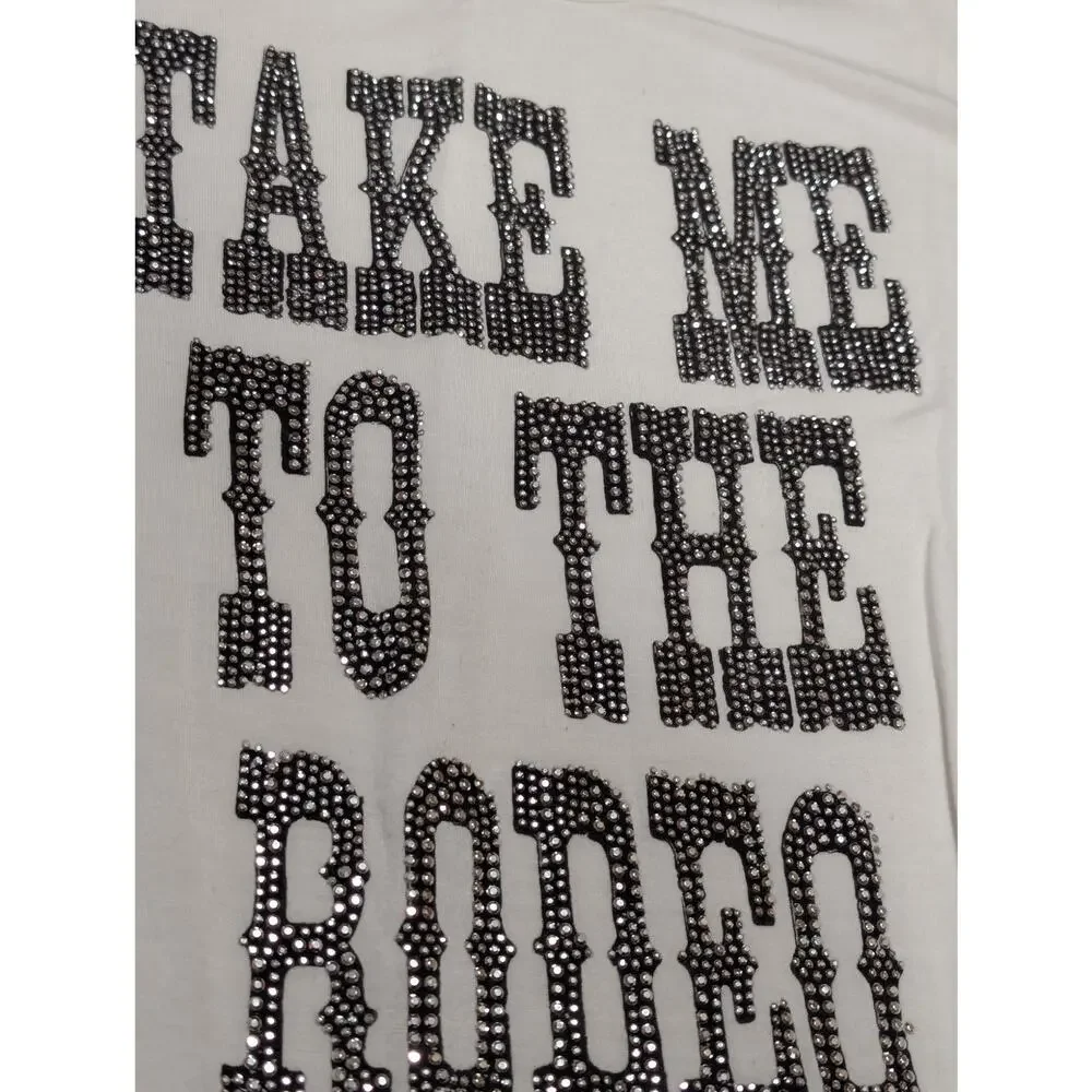 Wrangler "Take Me To The Rodeo" White Rhinestone Tank Top M - Picture 2 of 5